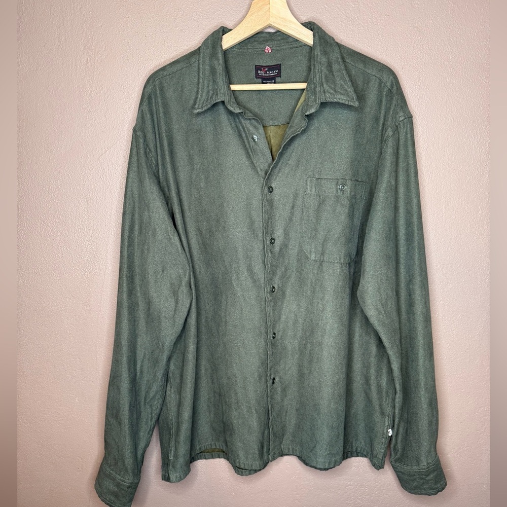 Vtg Red Macaw Green Button-Up Men's Long Sleeve Faux Suede Shirt Size XL Classic